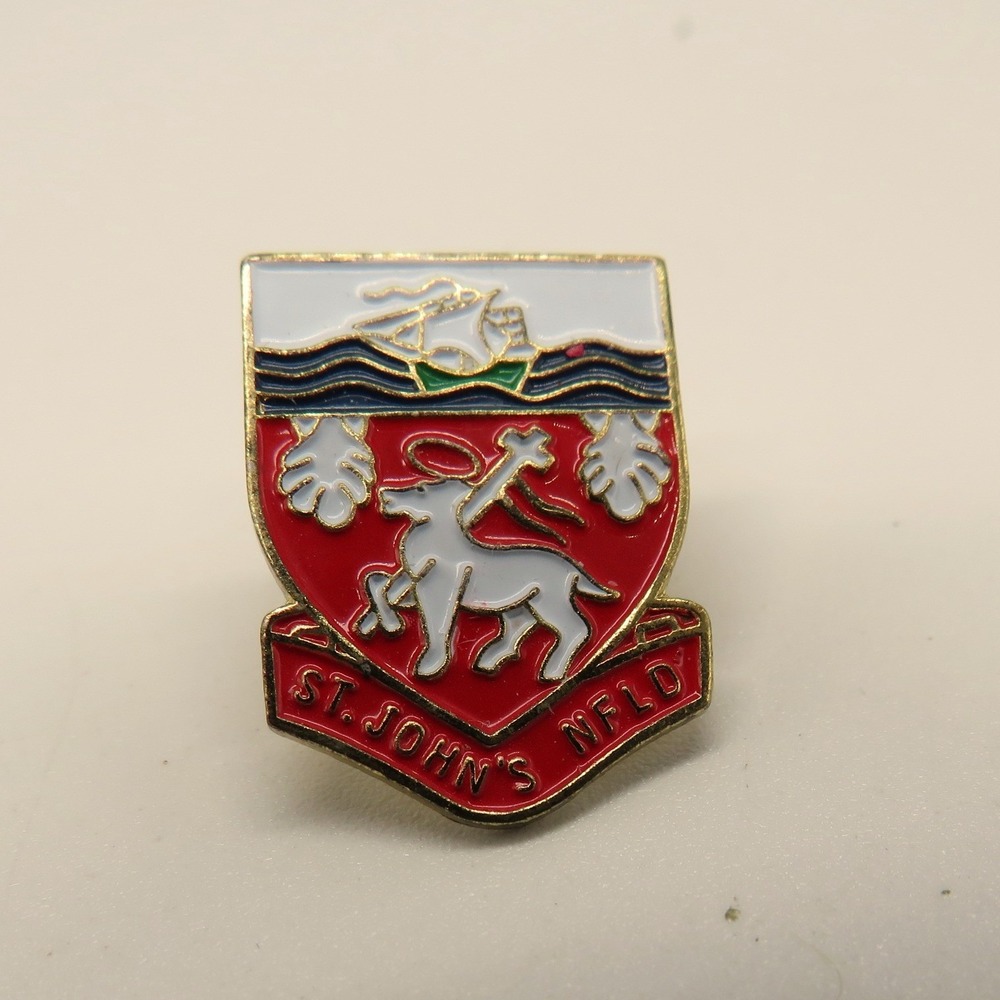 Vintage St. Johns Newfoundland NFLD Coat of Arms Enamel Lapel Pin Souvenir
